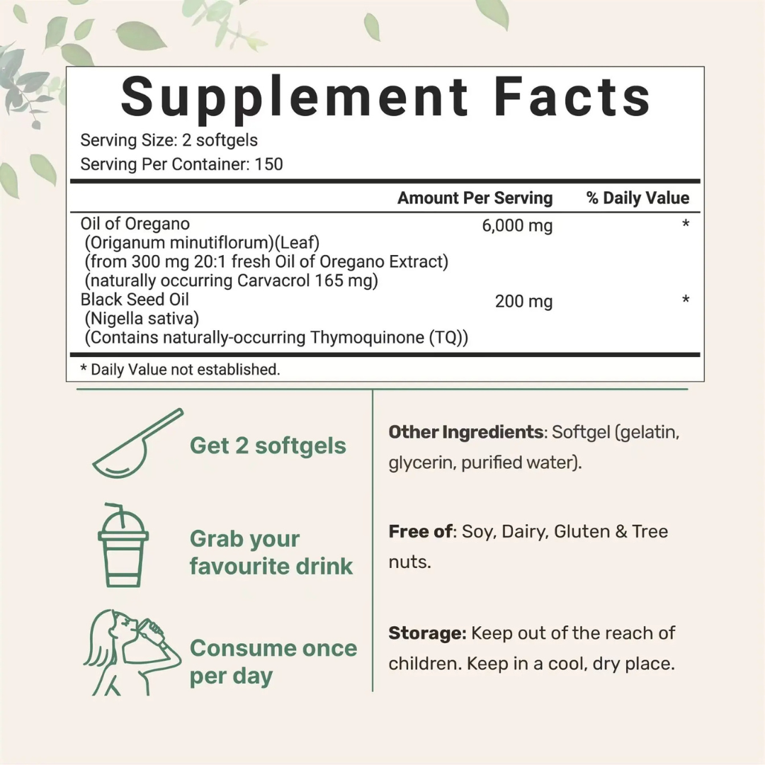 Oil of Oregano with Black Seed Oil - 180 Capsules